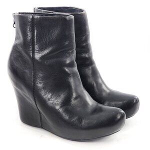 KORK-EASE Leather Platform Wedge Heel Ankle Booties Zip Black